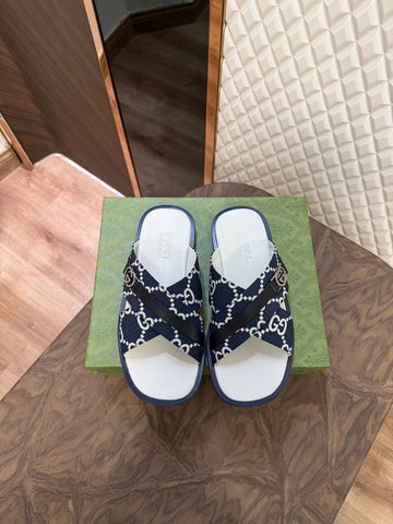 GUCC CROSS SLIDE - NAVY