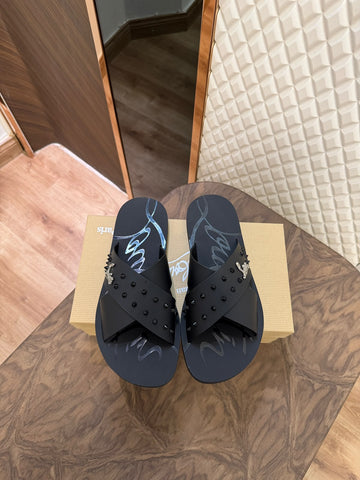 CHRIS LOB LEATHER SLIDE - BLACK (SPIKES)