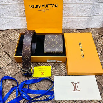 L V BELT & WALLET - BROWN FL (105)