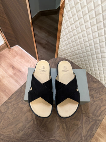 BRUN HIGH QUALITY SLIDE - BLACK (SUEDE)